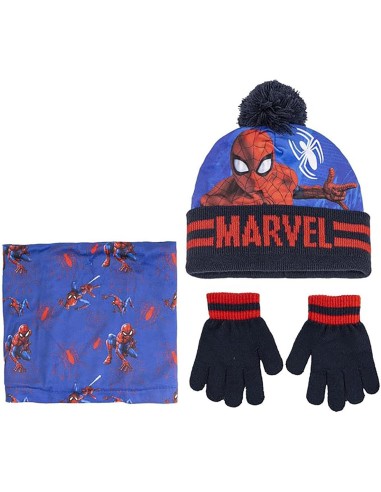 Cappello scaldacollo guantini Spiderman blu veste da 3 a 7 anni